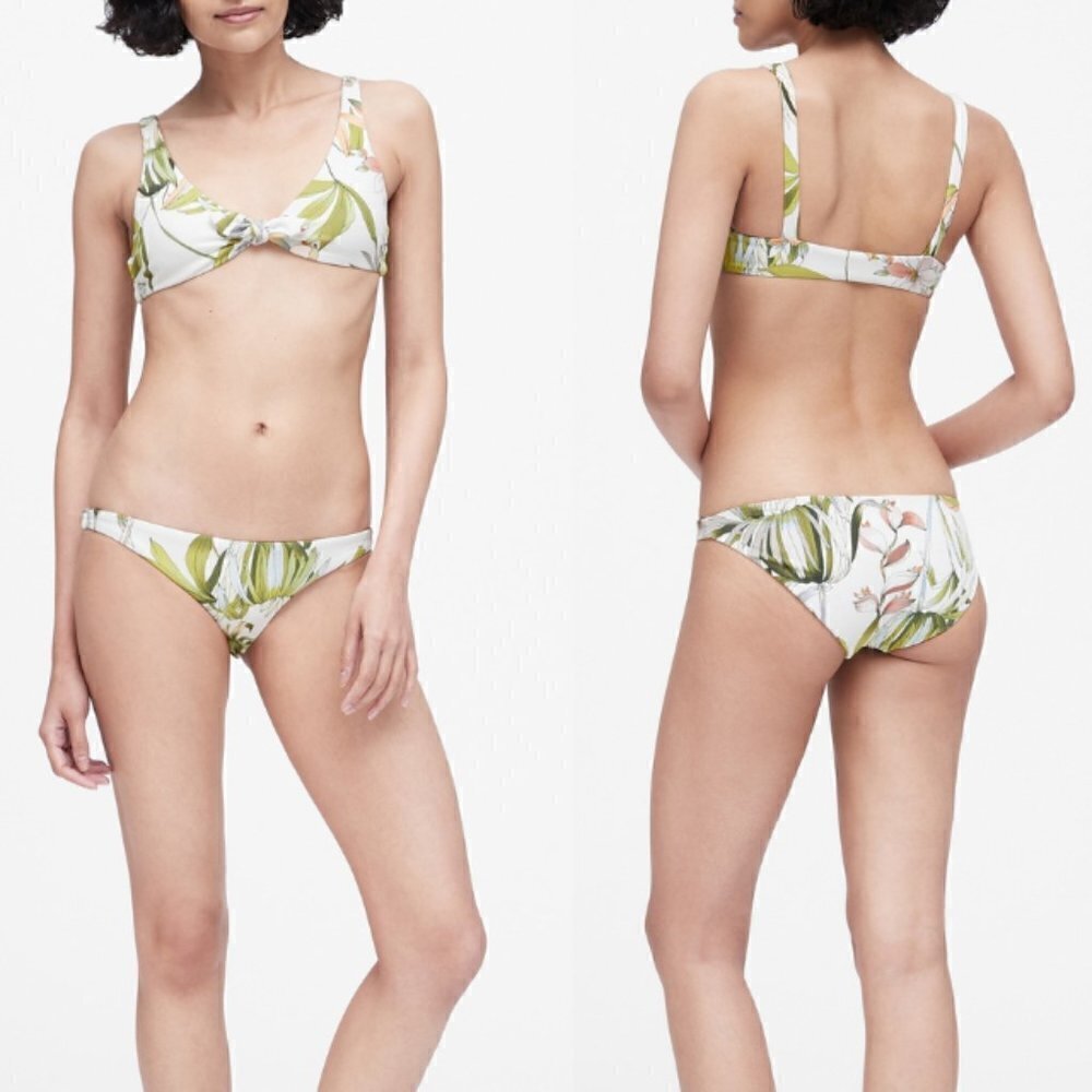 Vitamin A Luciana Bikini Bottom In White Green Leaves